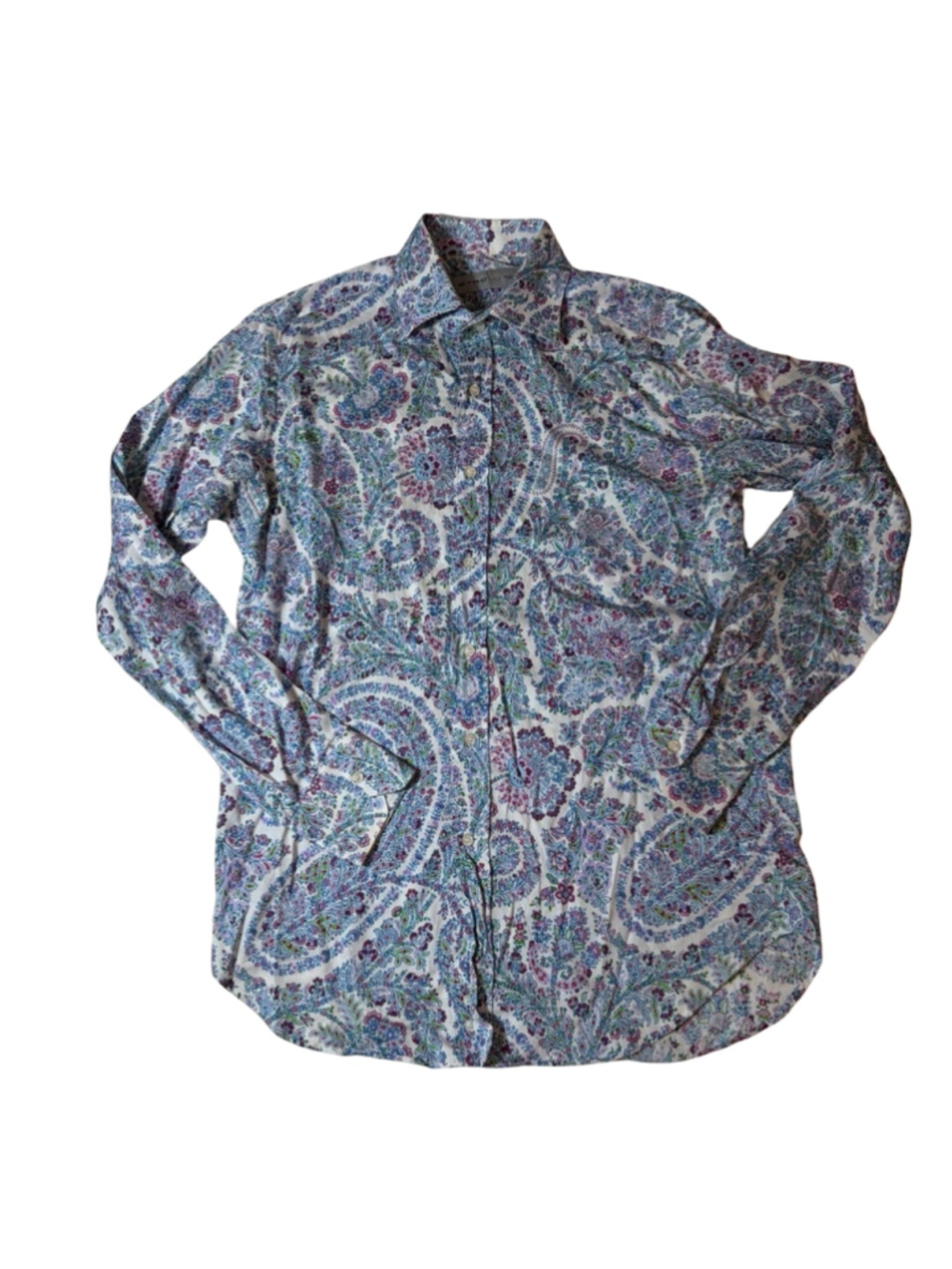 Etro Made in Italy Paisley Floral Cotton Button Down Shirt Multicolor